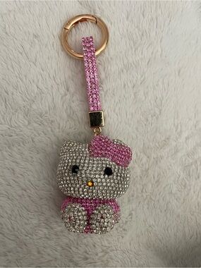 Hello Kitty Pink & Gold Crystal Charm Keyring
